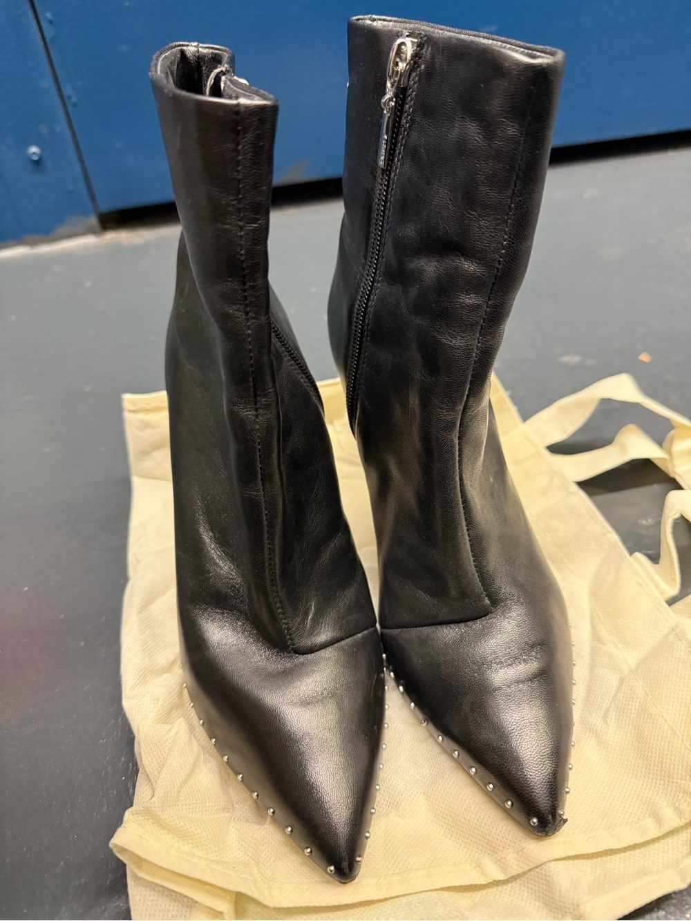 SCHUTZ Black Pointed Toe Studded Ankle Boots
